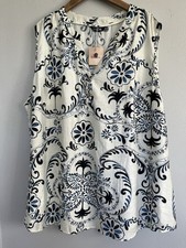 BloomChic Ivory Blue Tunic Sleeveless Tank Top Floral Print Sz 28 4X Boho Beach picture