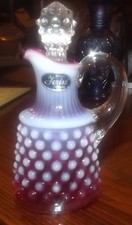 Fenton Glass Cranberry opalescent Hobnail cruet w/stopper and sticker picture