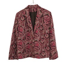 1990s Covington Vintage Pink and Black Floral Paisley Blazer Size 14  picture