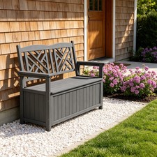 50 Gallon Outdoor Deck Box Storage Bench with Armrests &seat for Patio Garden picture
