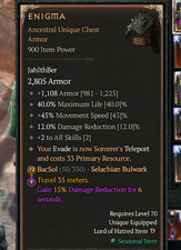 DIABLO 4👞SEASONAL 15🔥ENIGMA CHEST ARMOR🔥NON-GA 900IP ITEM picture