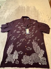 Caribbean Mens Shirt XL Purple Fish Coral Camp NWT Button Front Hawaiian picture