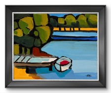 Boat Dock Landscape Painting Contemporary Waterscape Original R Stevens picture