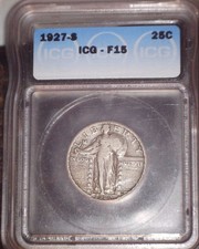 1927-S Standing Liberty Quarter, ICG F15, KEY DATE, Issue Free, MINTAGE 396,000 picture