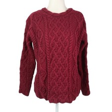 Irelands Eye Knitwear Lambay Lattice Cable Aran Sweater Burgundy Wool picture