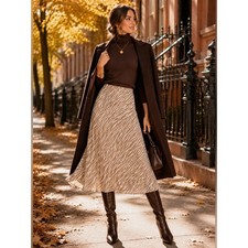 NWT Ann Taylor Zebra Print Midi Skirt Size 10 Tan Ivory Side Zip Lined picture