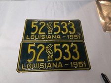 Vintage 1951 Louisiana License Plate MATCHING PAIR Original Paint Pelican Tag  picture