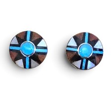 Vintage Zuni Signed Angelena Laahty Turquoise Inlay Multi-stone Earrings picture