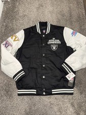 GIII Oakland Raiders 3X Superbowl Champion Varsity Letterman Jacket Mens Sz L picture