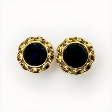 Vintage Paolo Gucci Earrings Black Button Cabochon Gold Link Border Runway 1.5” picture