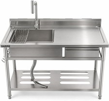 47in Freestanding Stainless Steel Utility Sink, Single Bowl with Drawer & Faucet picture