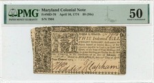 1774 April 10, $8 Maryland Colonial Note FR#MD-70 PMG AU50 picture