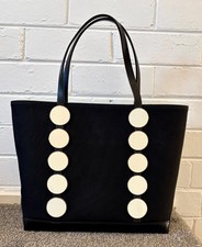 Genuine Manolo Blahnik Canvas Leather Shopper Tote Bag Handbag Excellent picture