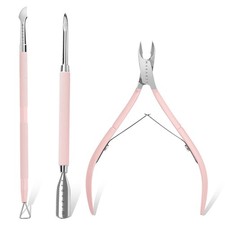 Makartt 3 Pcs Pink Cuticle Nipper Set, Stainless Steel Pusher Pink-3pcs, picture