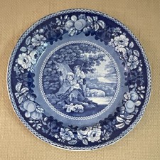 Vintage Blue/white Plate with Peasants Taking Shelter under Tree with Sheep picture