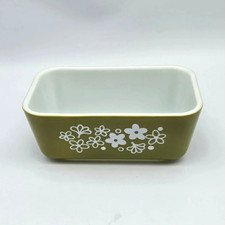 Vtg Pyrex Spring Blossom Crazy Daisy 502 Rectangle Dish Avocado Grn Wht Daisies  picture