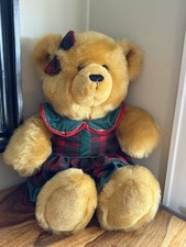 Vintage JCPenney Holiday Collection Christmas Plaid Bow Dress Light Fluffy Bear picture