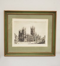 Framed Signed William Palmer Robins VTG Canterbury Cathedral Etching Print GC picture