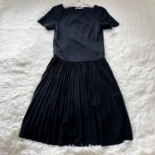 FOXEY NEW YORK Collection Black Pleated Knit Dress Short Sleeve Made in Japan 38 picture
