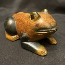Large Vintage Hand Carved Wood Frog Figure Toad Sculpture Wooden picture