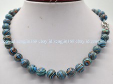 Pretty 6/8/10/12mm Blue Striped Turquoise Round Gemstone Beads Necklace 18