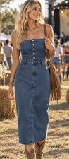 NWT Sincerely Jules Denim Midi Dress M Strapless Western Boho Country Festival picture