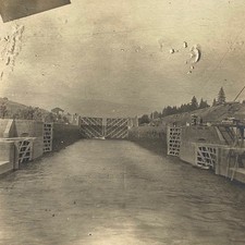c1915 Unknown Canal and Lock Waterway -  One of a Kind Travel Stereoview picture