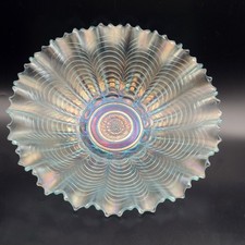 Antique Northwood Bowl Ice Blue Nippon Carnival Glass Pie Crust Edge  picture