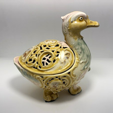 Antique Zsolnay Pecs Duck Bonbonniere 4235 Reticulated cir 1890 Austria-Hungary picture