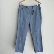 Bonobos Dress Pants Men 32x27 Blue Slim Fit Chambray Stretch Cotton Suit Trouser picture