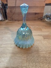 Vintage Fenton Spanish Lace Iridescent Aqua Blue Ruffled Rim Uranium Glass Bell picture