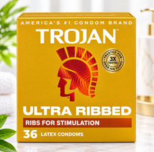 Trojan Ultra Ribbed Premium Latex Lubricated Thin Condoms for Men, 36 Count, New picture