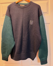 Vintage Faconnable Wool Sweater Men XL Blue Green Collar France Designer Knit picture
