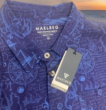Nautical Maelreg Performance Shirt Mens XL Button Navy AOP Sailing Stretch NWT picture