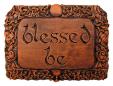 Blessed Be Wall Plaque Wood Finish Dryad Design Wiccan Saying Welcome Sign picture