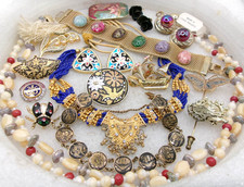 Mixed Lot~Antique & Older Vintage Jewelry~DAMASCENE~CLOISONNE~CZECH~1 925 PIN picture