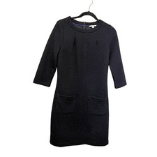 Boden Navy Blue Quilted Diamond Texture Shift Dress 3/4 Sleeve Pockets 4R picture