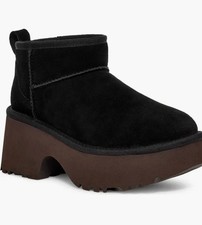 New Women's UGG Black Classic Ultra Mini New Heights Shearling Boots Size 9 picture