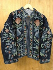 Vintage Velvet Suzani Embroidered Jacket Cottagecore Floral Coat ~ Handmade picture