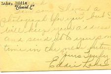 1939-50 CARDINALS, RED SOX, TIGERS 'EDDIE LAKE' SIGNED 1940 POSTCARD picture