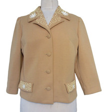 Vintage 1960s Puritan Forever Young Cardigan Jacket M Women Tan Beaded picture