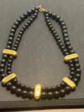 F-166 Vintage Signed ACT II Goldtone Black BALLS 2 Strands 18