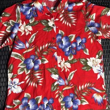 KY'S Hawaiian Shirt Mens Size L Made in Hawaii 100% Cotton Hibiscus Vintage picture