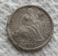 1864-S Seated Liberty Dime Rare Key Civil War Date S Mint XF Damaged Bent Filler picture