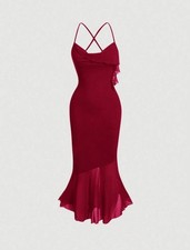 SHEIN Women Asymmetric Collar Cross Straps Slim Fit Fish Tail Halterneck Dress M picture