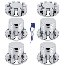 Chrome Flat Hub Cover 2 Front and 4 Rear Axle Covers with 33mm Thread-On picture