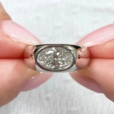 1.96 Ctw Oval Cut Moissanite East West Bezel Wedding Ring 14K White Gold Plated picture