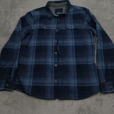 Prana Shirt Mens Large Blue Plaid Flannel Button Up Outdoor Casual Long Sleeve picture