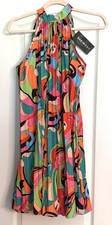 SHEIN printed multicolor pleated sleeveless womens summer short dress small NWT picture