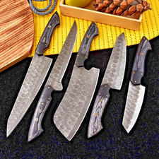 Custom Handmade HAND FORGED DAMASCUS STEEL CHEF KNIFE Set Kitchen KnivesCutlery picture